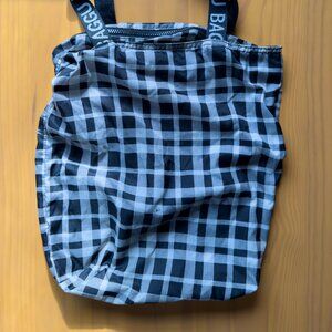 Baggu Plaid Ripstop Tote Black and White Medium Gingham Reusable